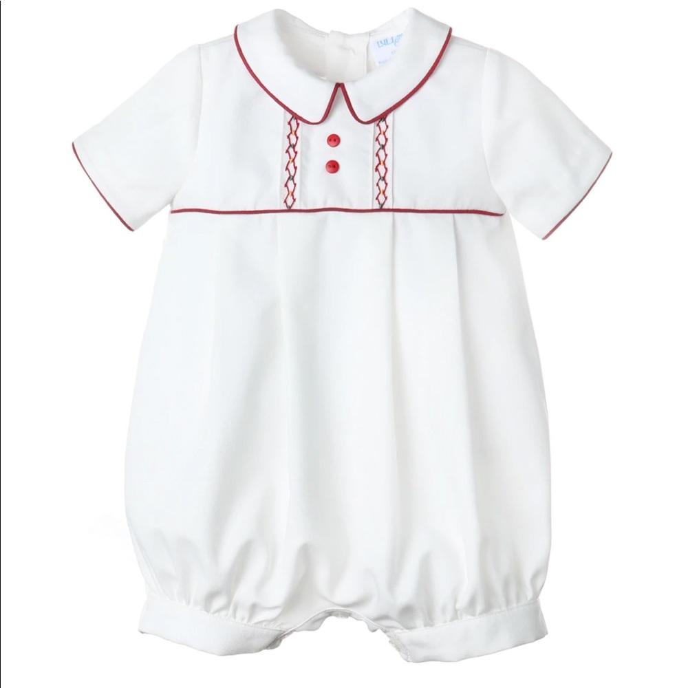 NWT. Luli & Me. Ivory Harvest Boy Bubble with Burgundy Trim. 9 Mos.